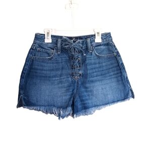 Hollister Sz 26 Ultra High-Rise Mom Short 3" Frayed Hem Lace Up Detail Womens